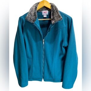 Roper Western Zip Sweatshirt Faux Fur Collar Teal Size XL Cowgirl Jacket